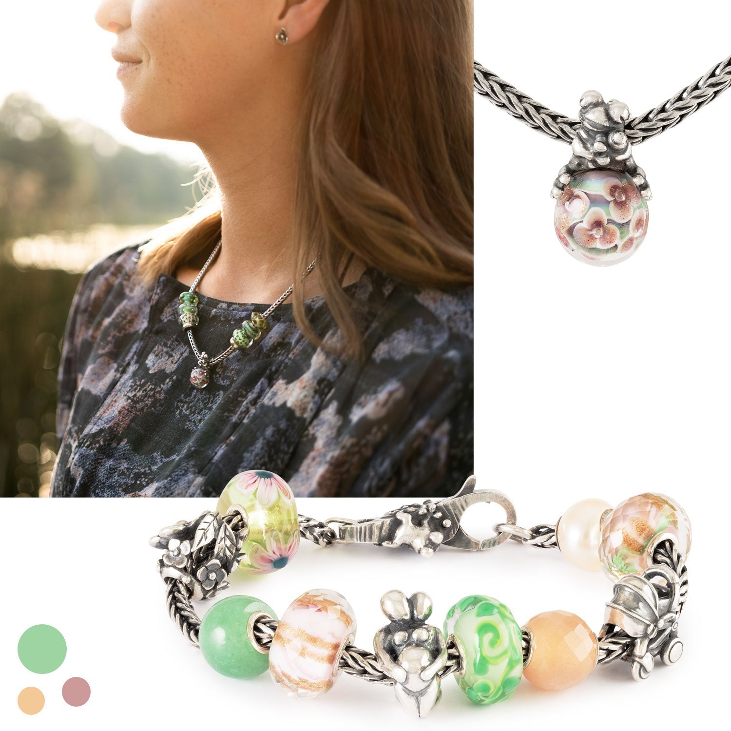 Mother's Day bracelet and pendant on necklace collage