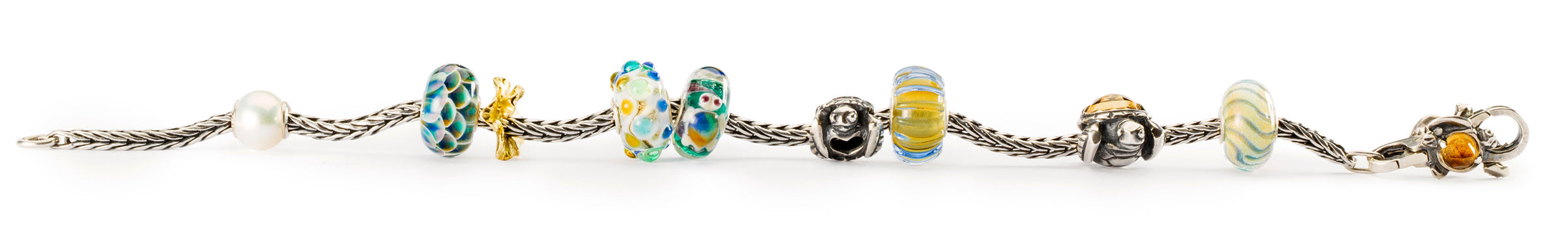 Trollbeads Armband mit Schildkröten und Meeresbeads in Glas und Silber