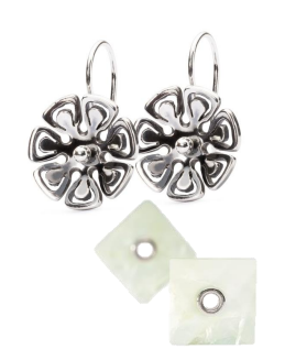 Orecchini a uncino in argento con pendente a fiori grafici e pendente in Prehnite verde