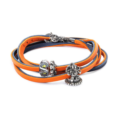 Bracciale Cuoio Arancione/Blu