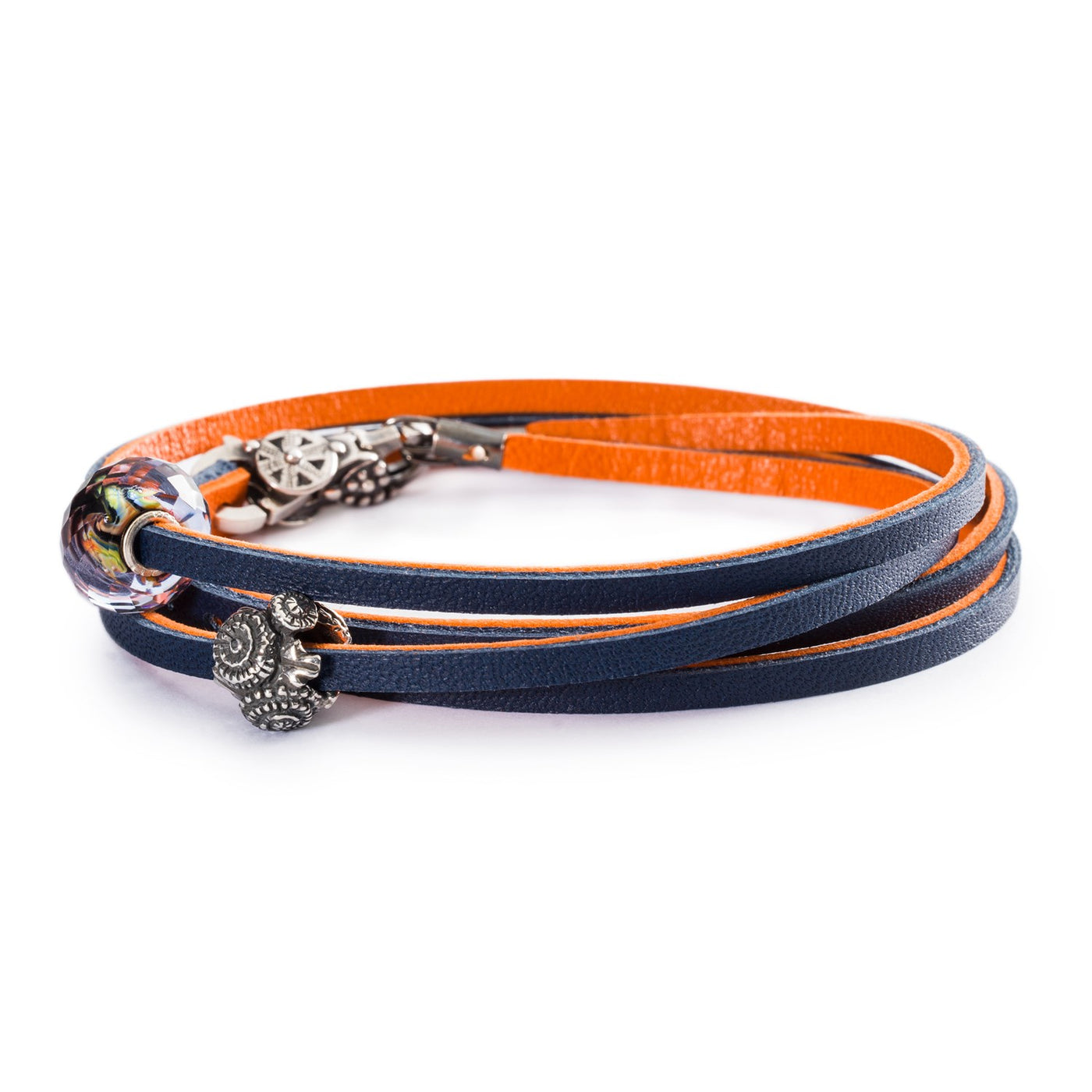 Bracciale Cuoio Arancione/Blu
