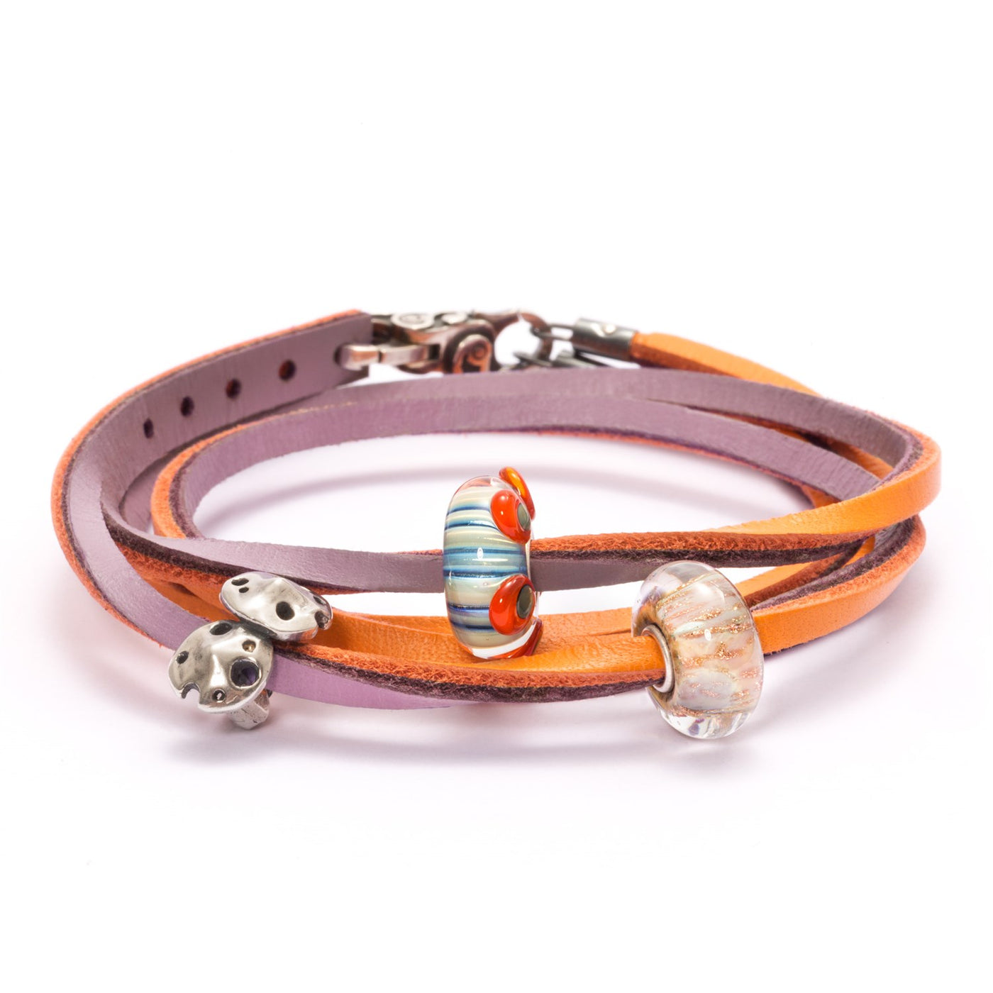 Bracciale Cuoio Arancio Pastello/Lilla