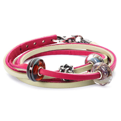 Bracciale Cuoio Magenta/Verde Salvia