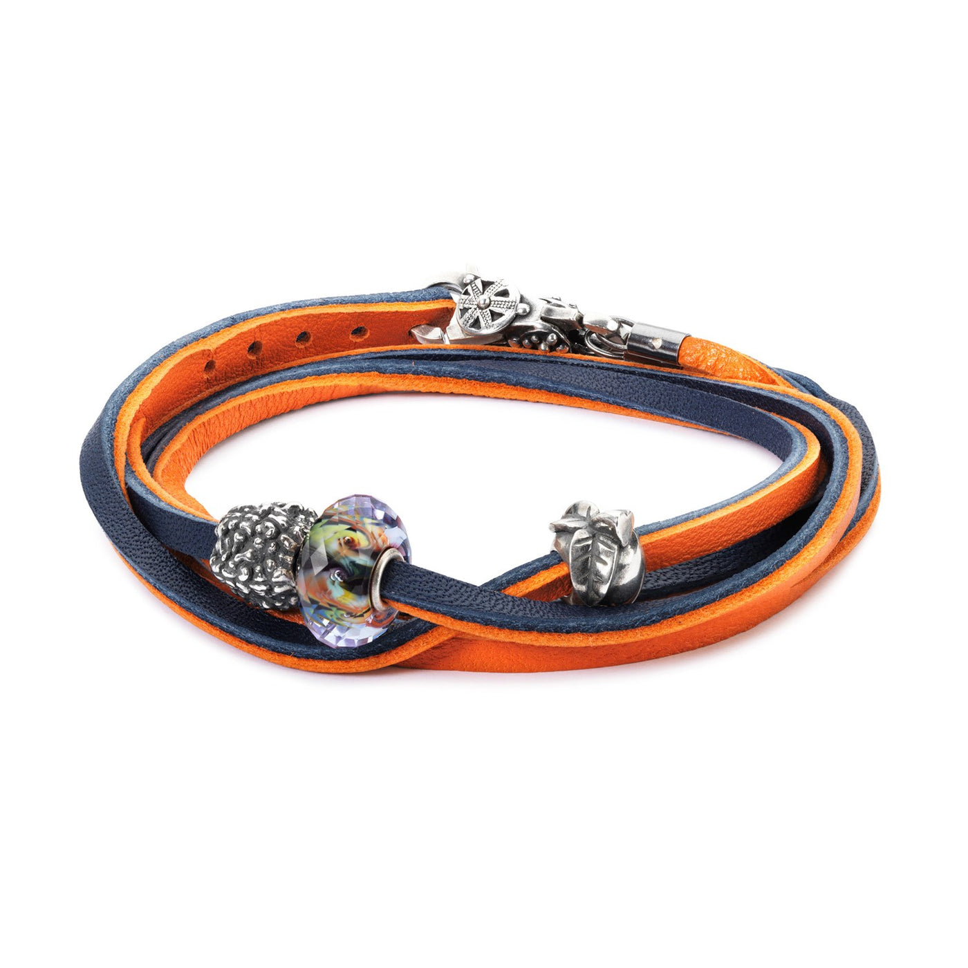 Bracciale Cuoio Arancione/Blu